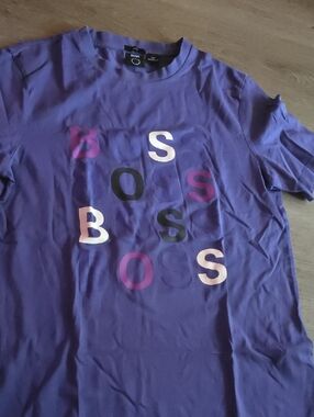 Boss Purple Graphic Logo T‑Shirt with Multicolor Letters